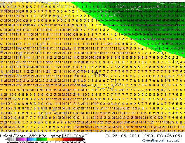 Z500/Rain (+SLP)/Z850 ECMWF Út 28.05.2024 12 UTC