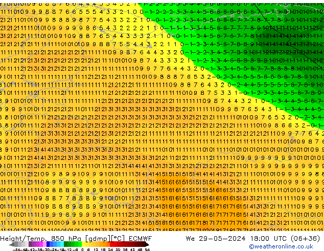 Z500/Yağmur (+YB)/Z850 ECMWF Çar 29.05.2024 18 UTC