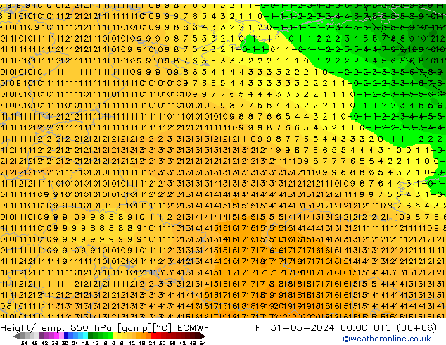 Z500/Rain (+SLP)/Z850 ECMWF ven 31.05.2024 00 UTC