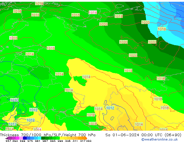 Thck 700-1000 hPa ECMWF Sa 01.06.2024 00 UTC