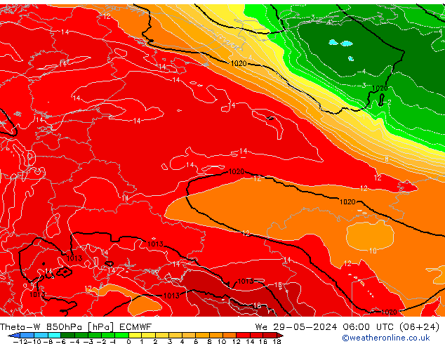 Theta-W 850hPa ECMWF wo 29.05.2024 06 UTC