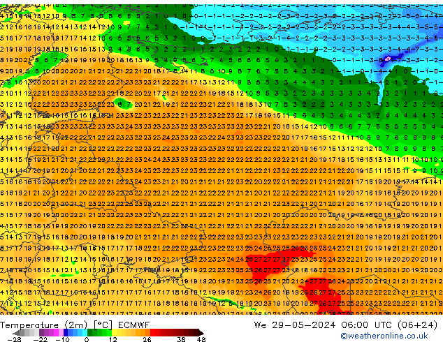 Sıcaklık Haritası (2m) ECMWF Çar 29.05.2024 06 UTC