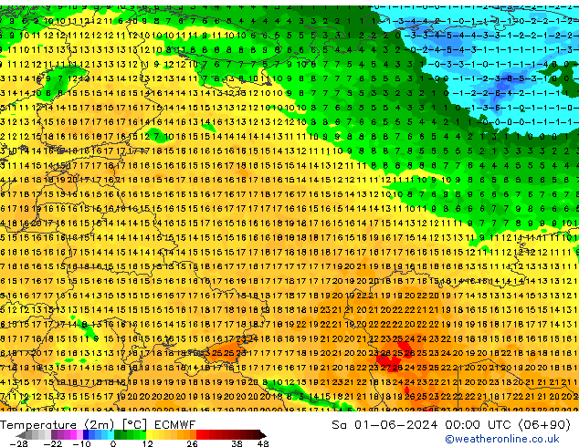 Sıcaklık Haritası (2m) ECMWF Cts 01.06.2024 00 UTC
