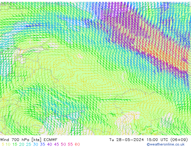 Vento 700 hPa ECMWF mar 28.05.2024 15 UTC