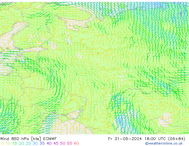 wiatr 850 hPa ECMWF pt. 31.05.2024 18 UTC