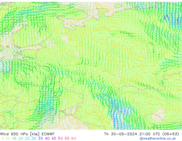 Rüzgar 950 hPa ECMWF Per 30.05.2024 21 UTC