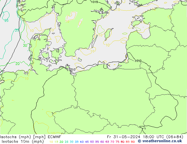 Isotachs (mph) ECMWF Pá 31.05.2024 18 UTC