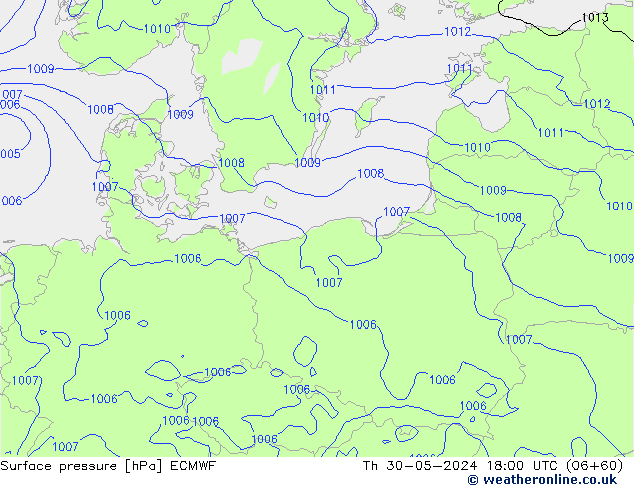 Presión superficial ECMWF jue 30.05.2024 18 UTC