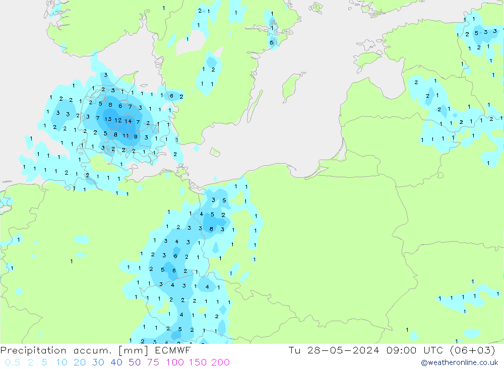 Totale neerslag ECMWF di 28.05.2024 09 UTC