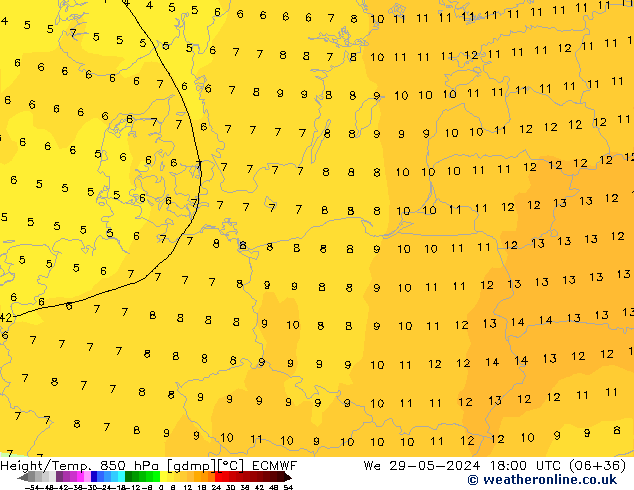 Z500/Rain (+SLP)/Z850 ECMWF Qua 29.05.2024 18 UTC