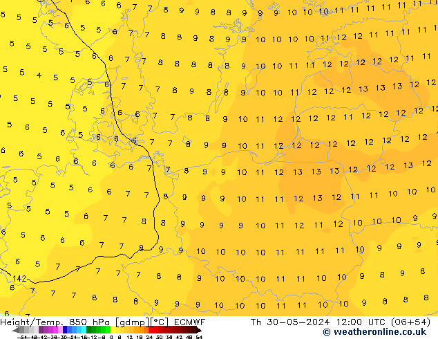 Z500/Rain (+SLP)/Z850 ECMWF Qui 30.05.2024 12 UTC