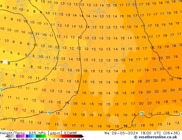 Height/Temp. 925 hPa ECMWF  29.05.2024 18 UTC