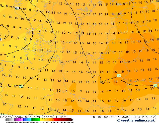 Height/Temp. 925 гПа ECMWF чт 30.05.2024 00 UTC