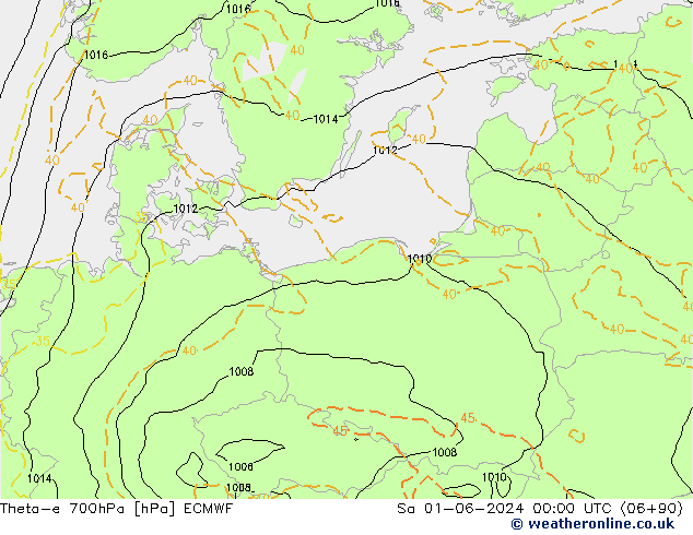 Theta-e 700hPa ECMWF za 01.06.2024 00 UTC