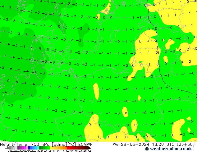 Height/Temp. 700 hPa ECMWF mer 29.05.2024 18 UTC