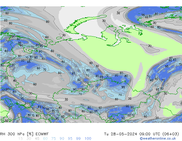 RH 300 hPa ECMWF Ter 28.05.2024 09 UTC