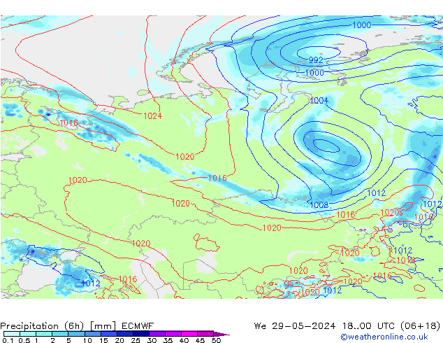 Z500/Rain (+SLP)/Z850 ECMWF Qua 29.05.2024 00 UTC