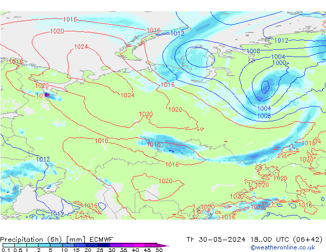 Z500/Rain (+SLP)/Z850 ECMWF Th 30.05.2024 00 UTC