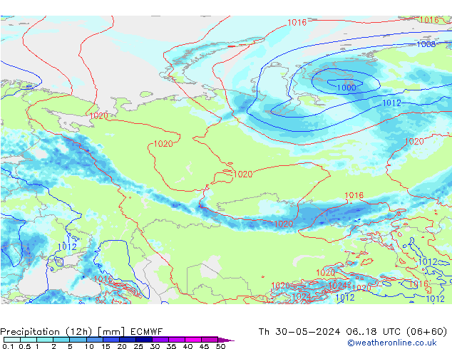 Precipitación (12h) ECMWF jue 30.05.2024 18 UTC