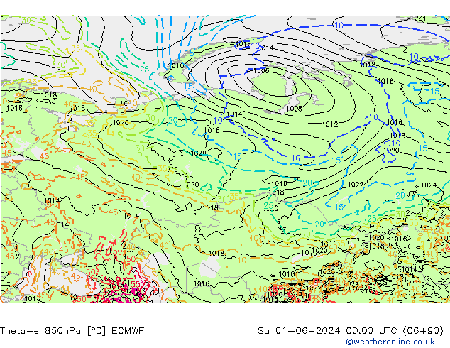 Theta-e 850hPa ECMWF Cts 01.06.2024 00 UTC