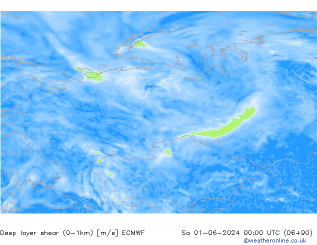 Deep layer shear (0-1km) ECMWF сб 01.06.2024 00 UTC