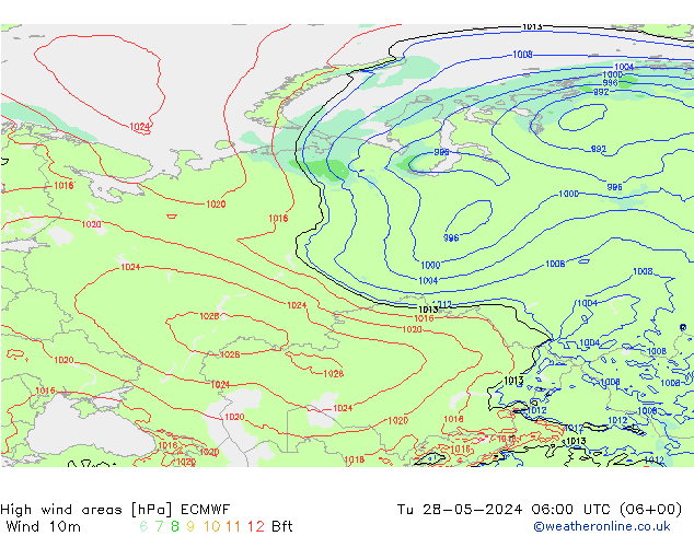 High wind areas ECMWF вт 28.05.2024 06 UTC