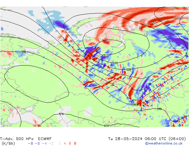 T-Adv. 500 гПа ECMWF вт 28.05.2024 06 UTC