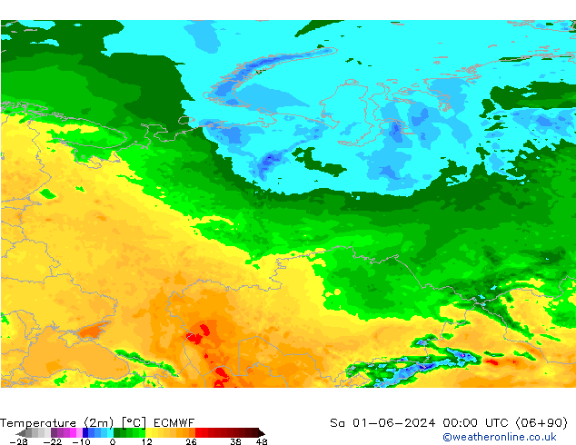 карта температуры ECMWF сб 01.06.2024 00 UTC