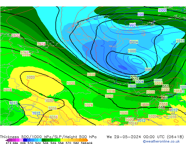 Dikte 500-1000hPa ECMWF wo 29.05.2024 00 UTC