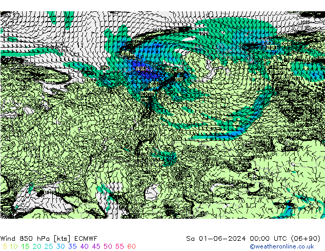 Rüzgar 850 hPa ECMWF Cts 01.06.2024 00 UTC