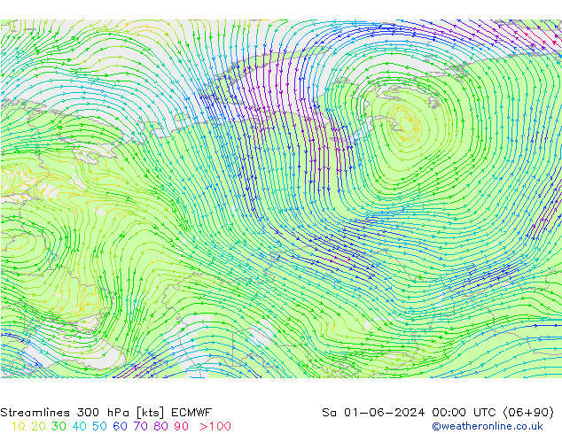 Línea de corriente 300 hPa ECMWF sáb 01.06.2024 00 UTC