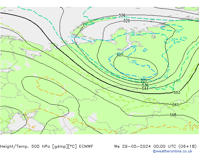 Z500/Rain (+SLP)/Z850 ECMWF Qua 29.05.2024 00 UTC