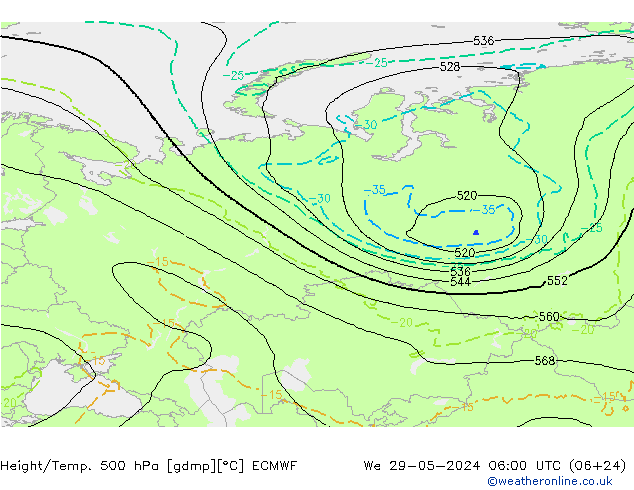 Z500/Rain (+SLP)/Z850 ECMWF mié 29.05.2024 06 UTC