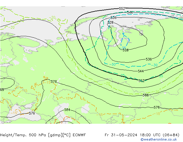 Z500/Rain (+SLP)/Z850 ECMWF Fr 31.05.2024 18 UTC