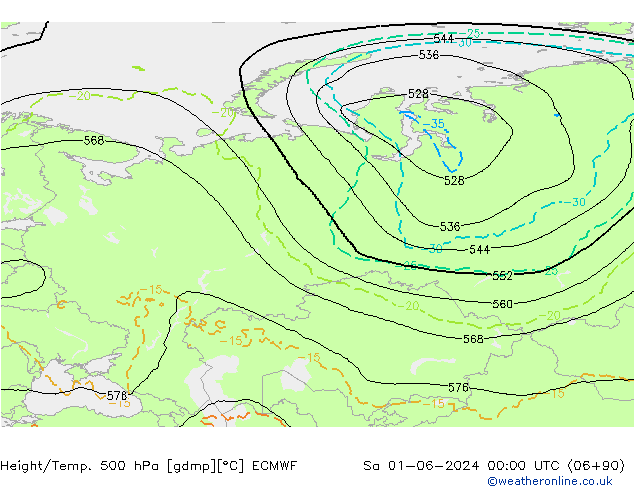 Height/Temp. 500 hPa ECMWF Sa 01.06.2024 00 UTC