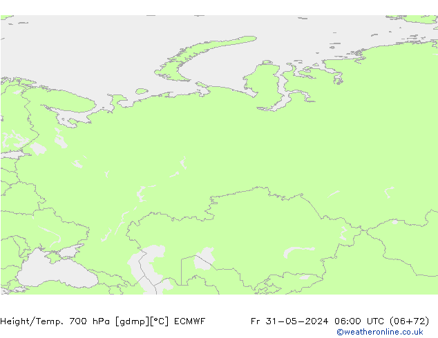 Hoogte/Temp. 700 hPa ECMWF vr 31.05.2024 06 UTC