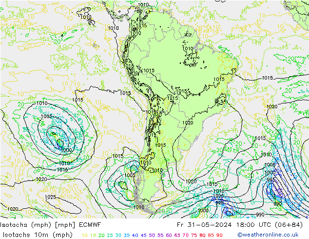 Isotaca (mph) ECMWF vie 31.05.2024 18 UTC