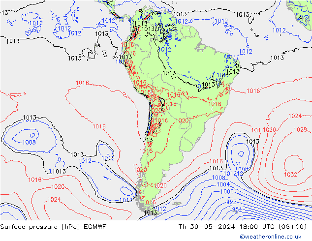 Surface pressure ECMWF Th 30.05.2024 18 UTC