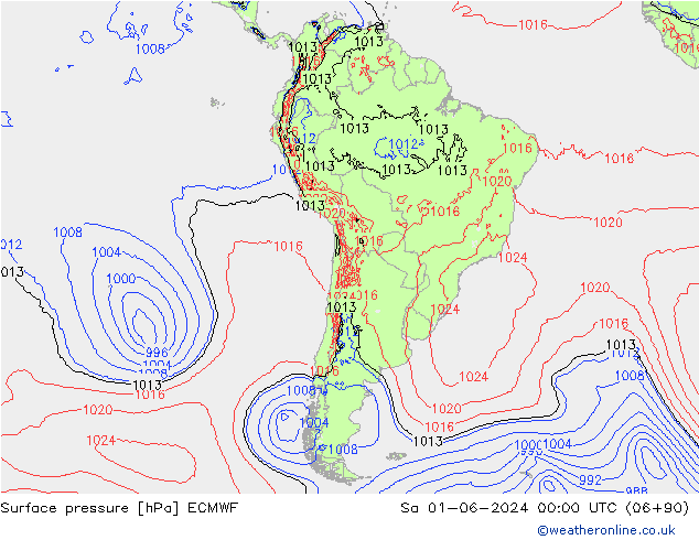 Surface pressure ECMWF Sa 01.06.2024 00 UTC