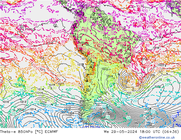 Theta-e 850hPa ECMWF St 29.05.2024 18 UTC