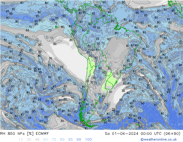 Humidité rel. 850 hPa ECMWF sam 01.06.2024 00 UTC