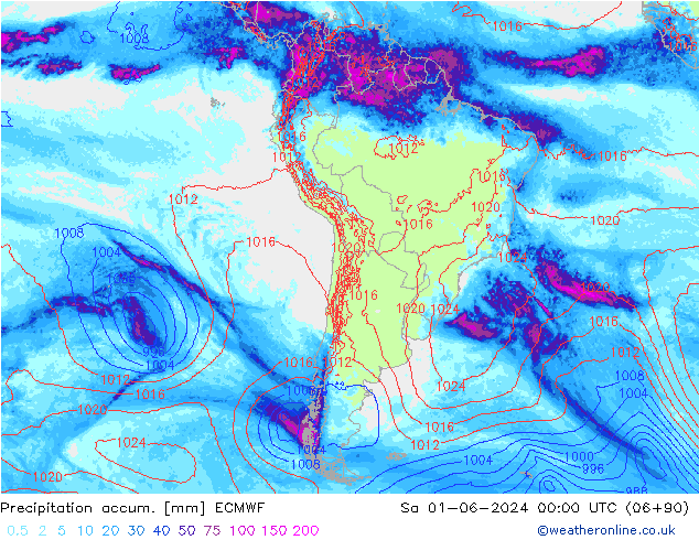 Totale neerslag ECMWF za 01.06.2024 00 UTC