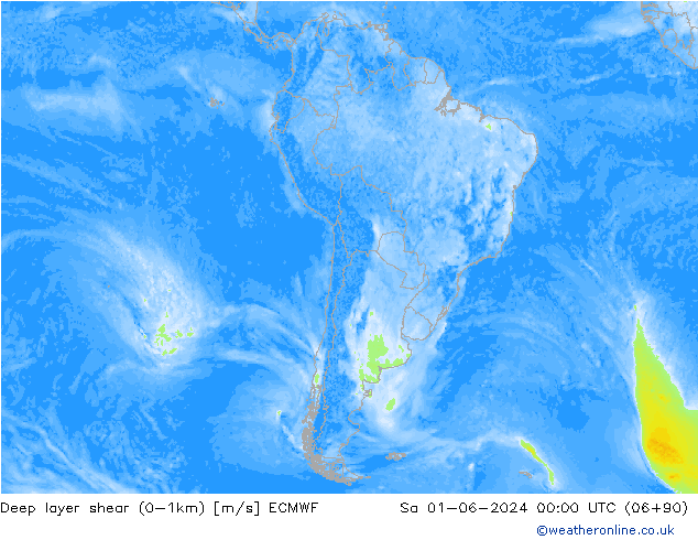 Deep layer shear (0-1km) ECMWF So 01.06.2024 00 UTC