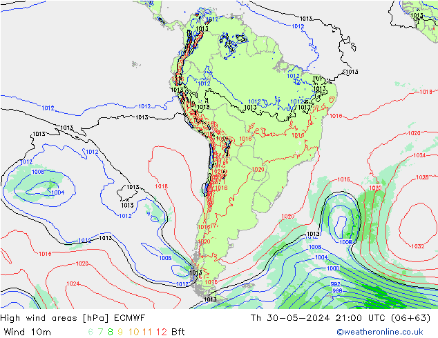 High wind areas ECMWF gio 30.05.2024 21 UTC
