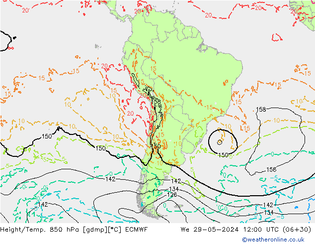 Z500/Rain (+SLP)/Z850 ECMWF mer 29.05.2024 12 UTC