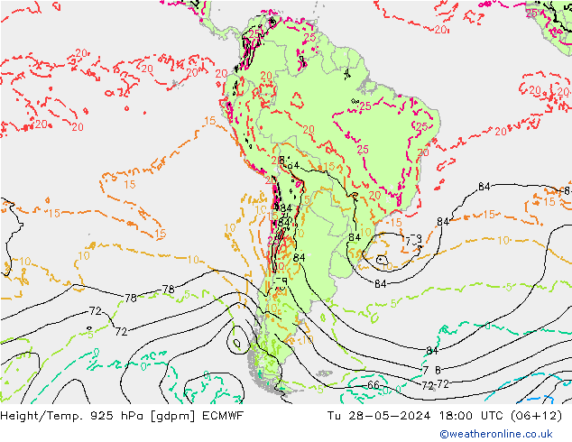 Height/Temp. 925 hPa ECMWF mar 28.05.2024 18 UTC