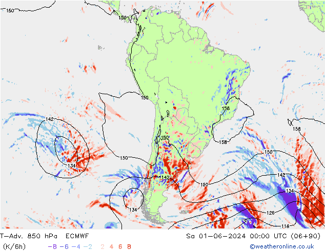 T-Adv. 850 hPa ECMWF so. 01.06.2024 00 UTC