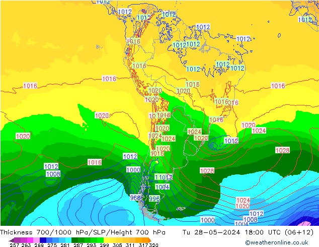 Thck 700-1000 hPa ECMWF Út 28.05.2024 18 UTC