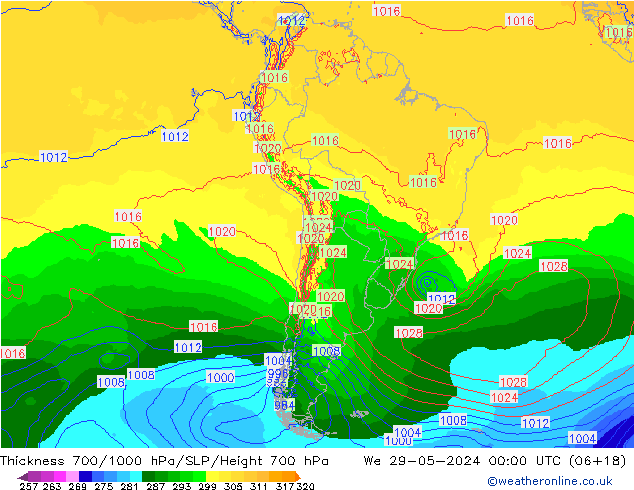 Thck 700-1000 hPa ECMWF mer 29.05.2024 00 UTC