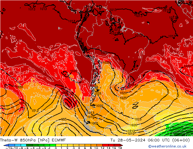 Theta-W 850гПа ECMWF вт 28.05.2024 06 UTC